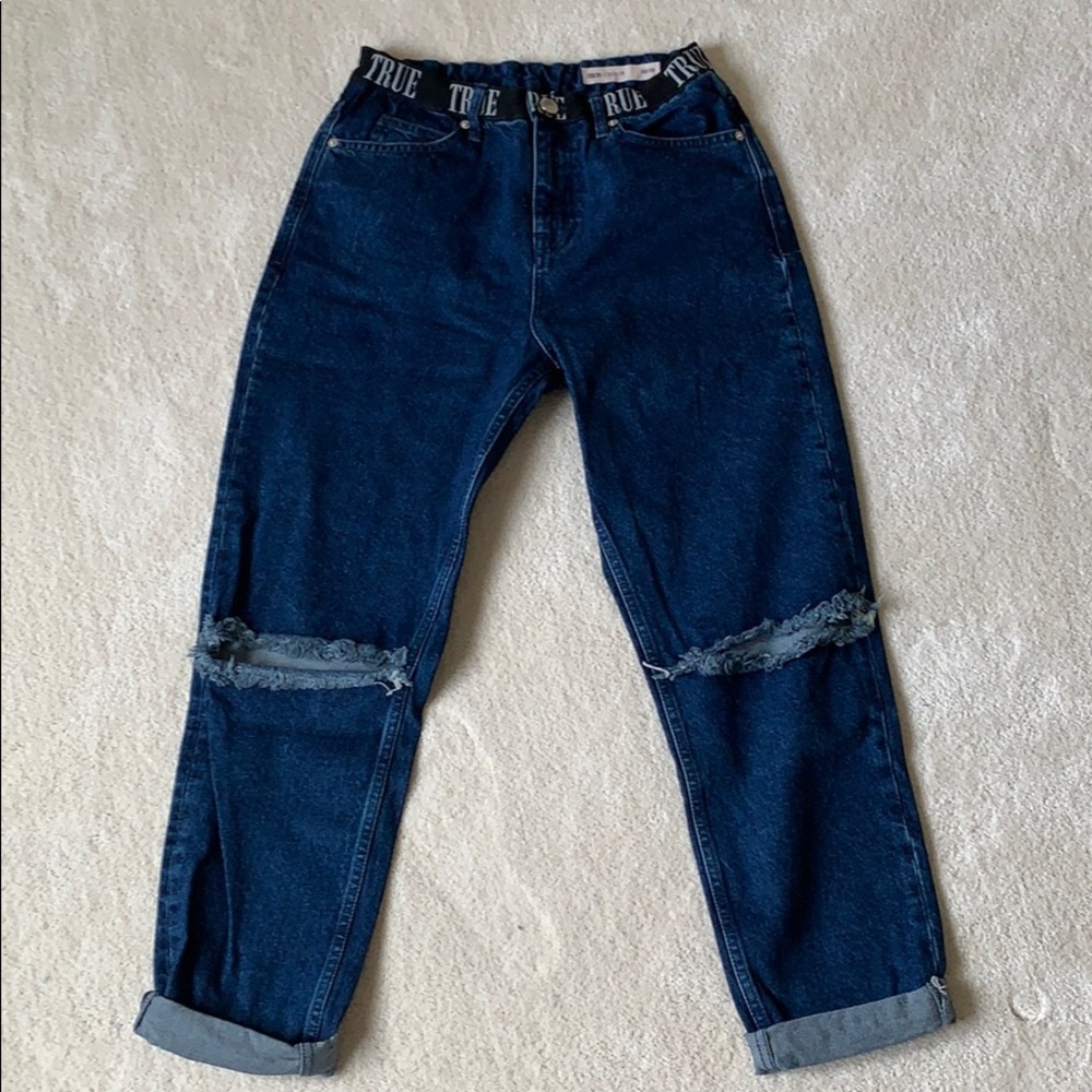 Blue High rise knee ripped jeans